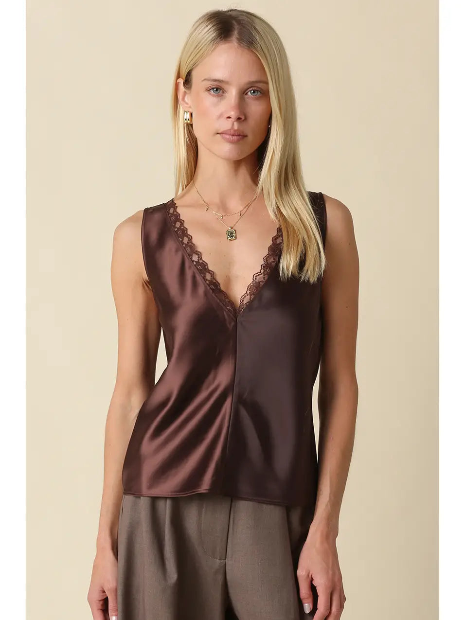 Noir Lace Trim Satin Tank