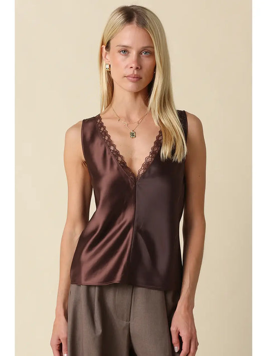 Noir Lace Trim Satin Tank