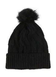 Hadley Wren Plush Knit Pom Pom Beanie -Black