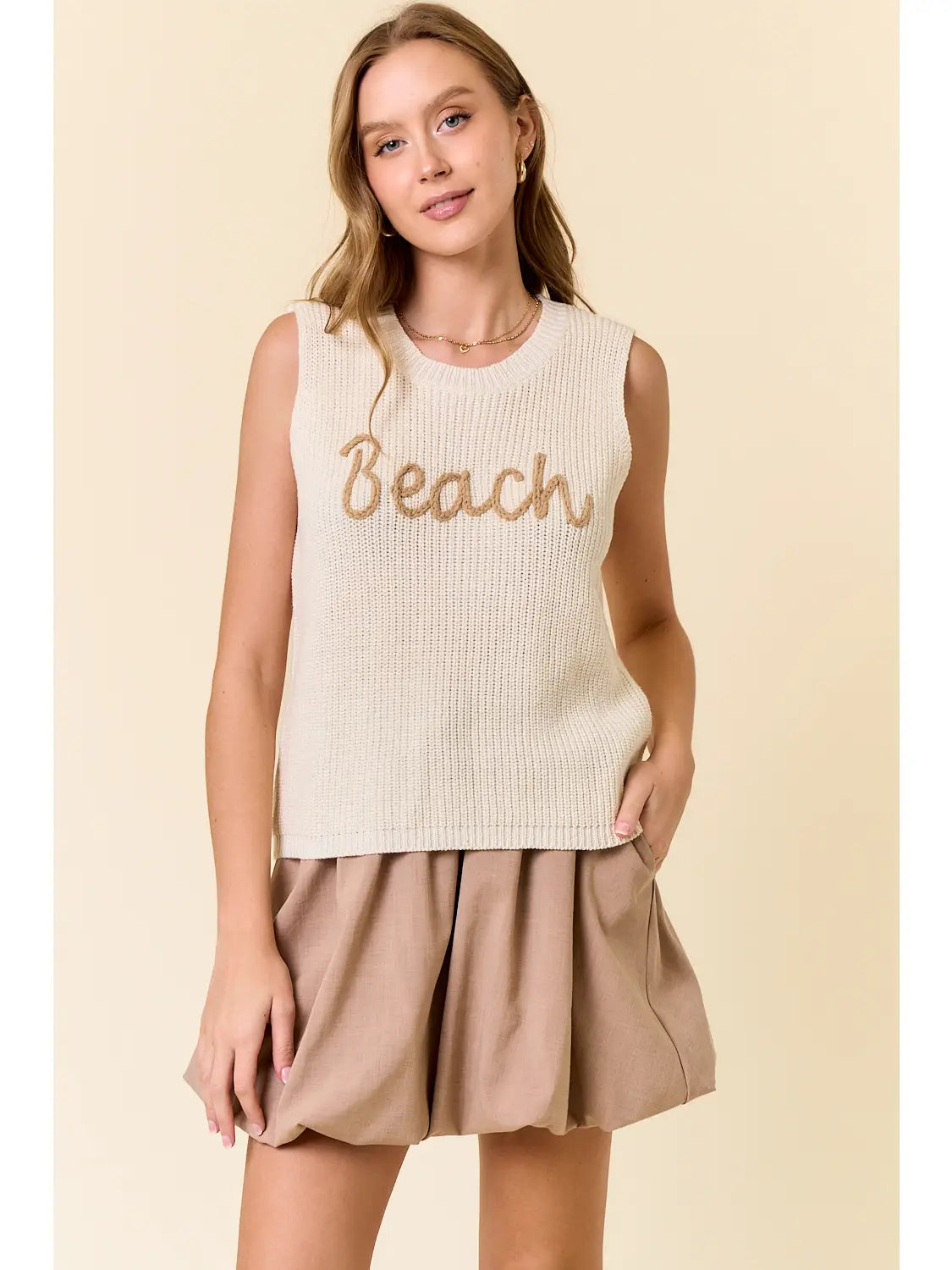 Round Neck Beach Sweater Tank Top