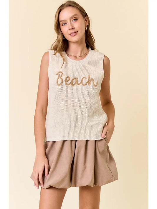 Round Neck Beach Sweater Tank Top