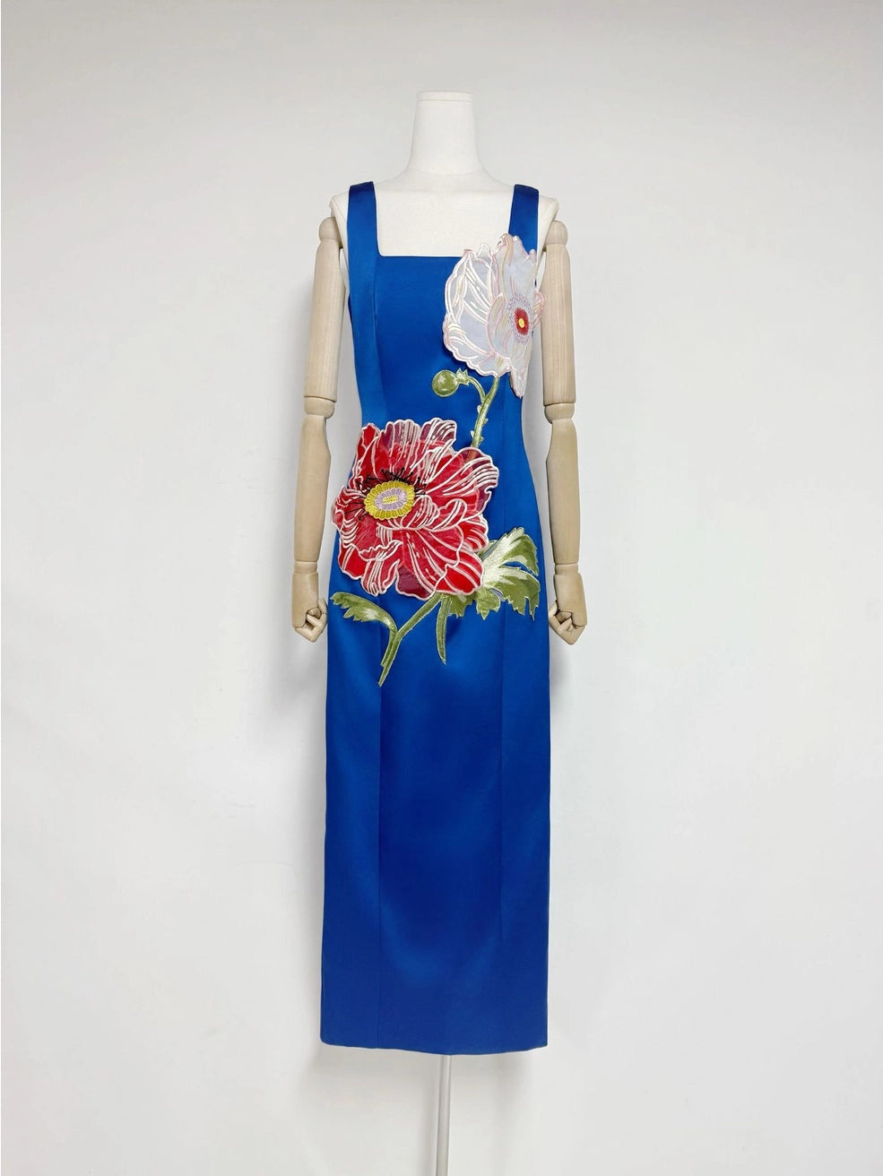 Embroidered Floral Square Neck Maxi - Blue