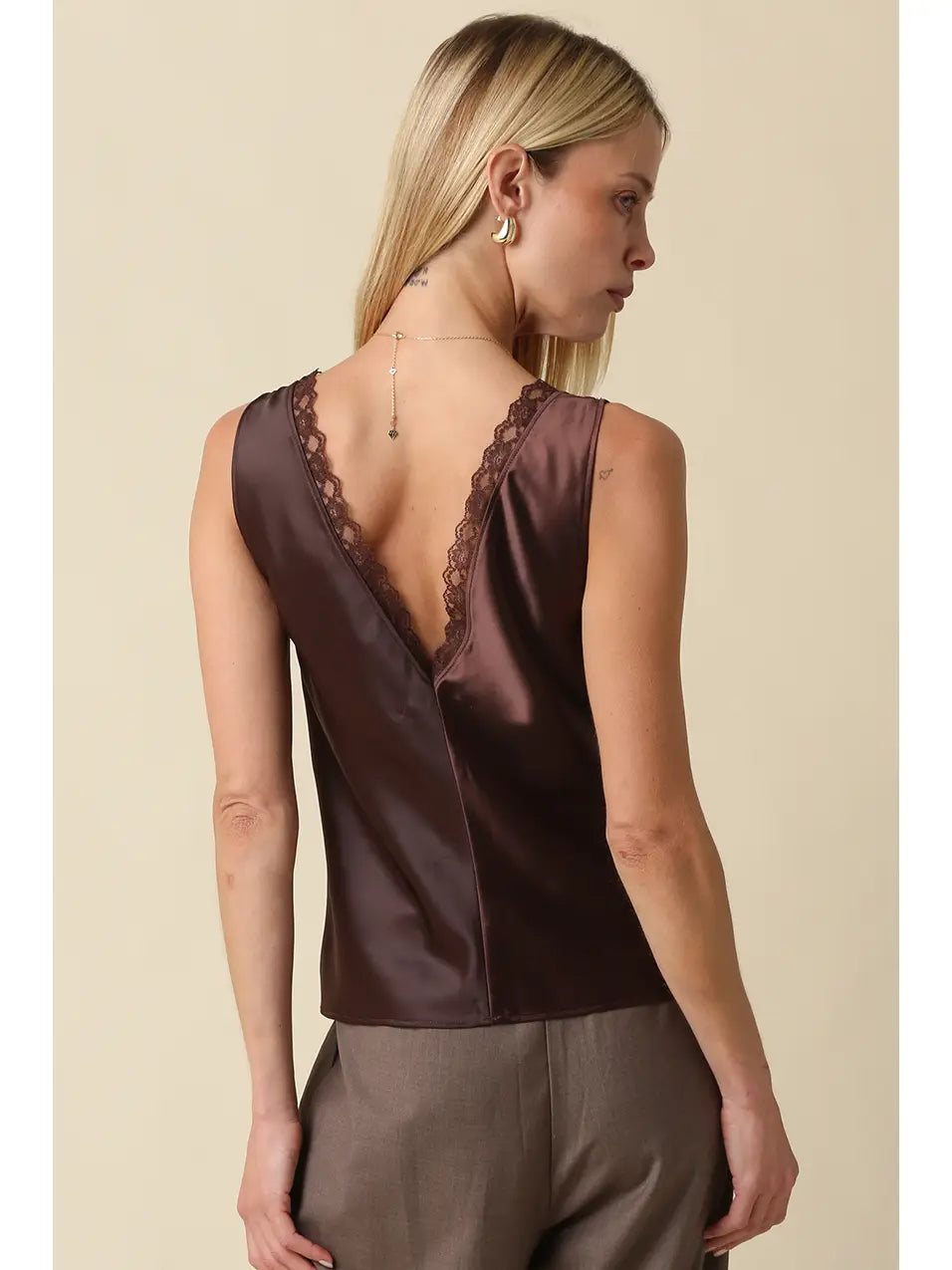 Noir Lace Trim Satin Tank