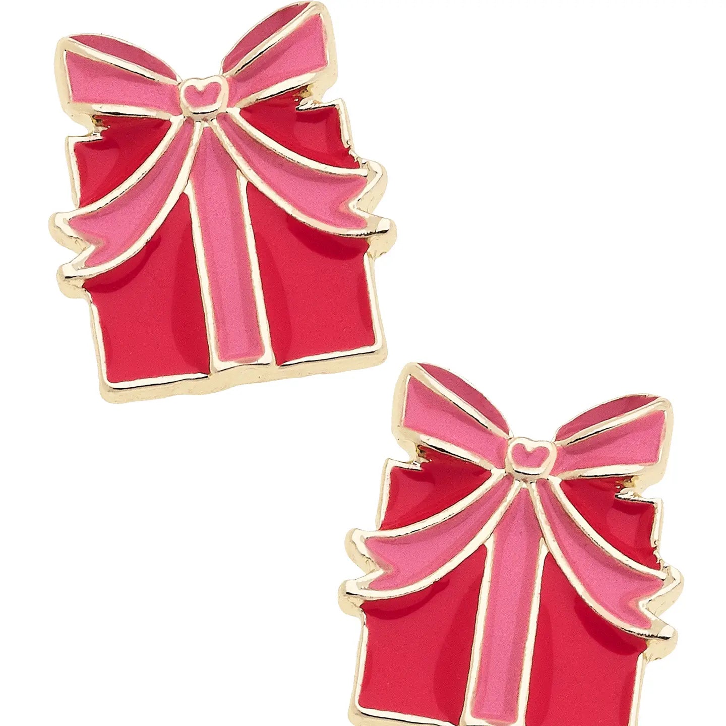 Gift Wrapped Enamel Stud Earrings - Red & Pink