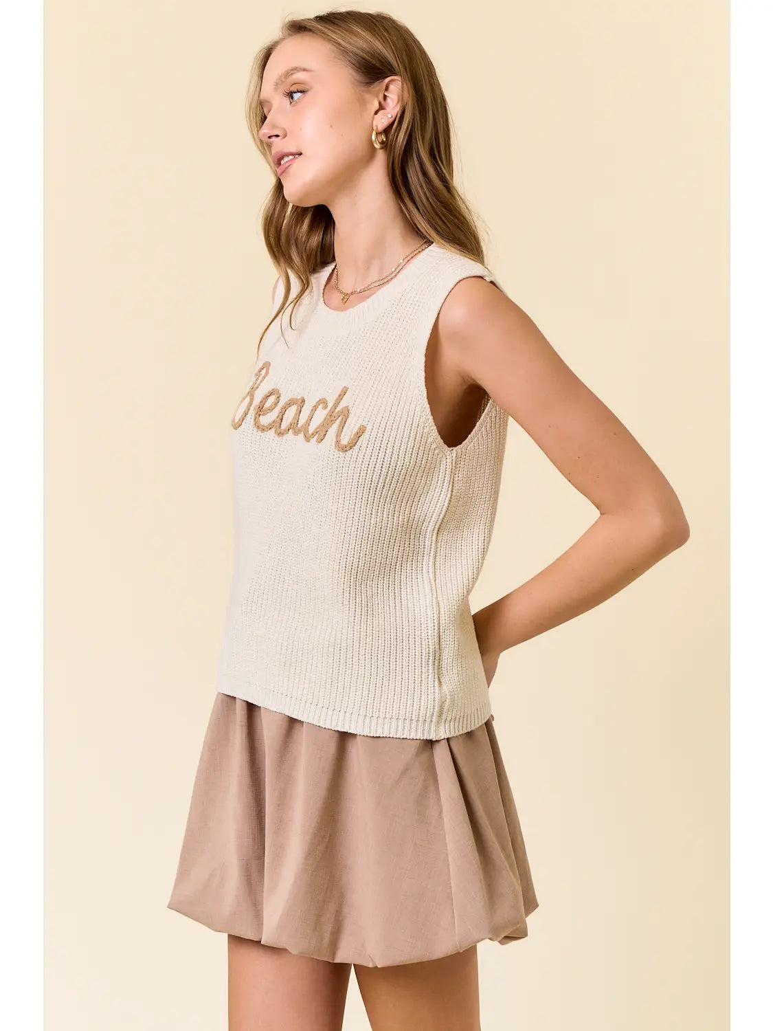 Round Neck Beach Sweater Tank Top