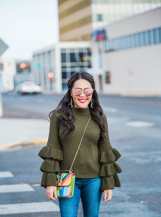 Olive Ruffled Sweater