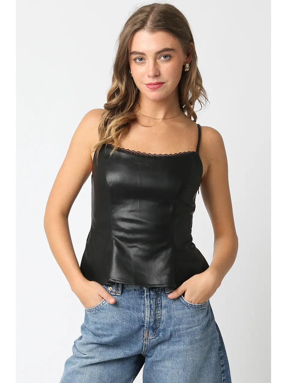 Stacy Faux Leather Peplum Top - Black
