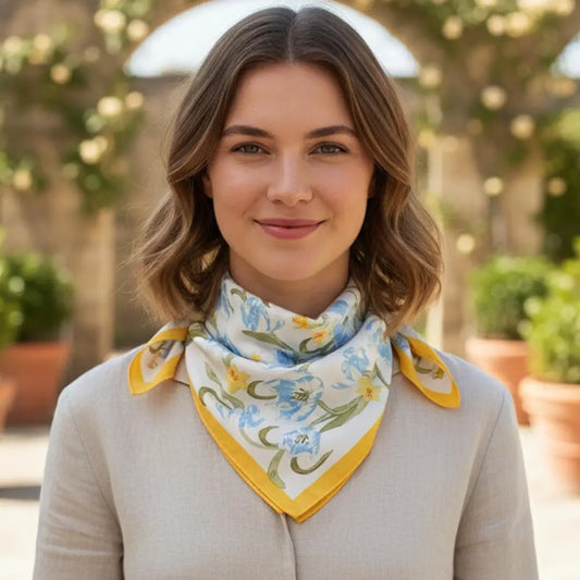 Spring Tulip Floral Silky Bandana Square Neck Scarf