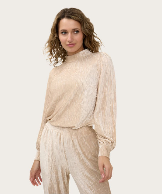 Esqualo Crinkled Velvet Blouse Sand