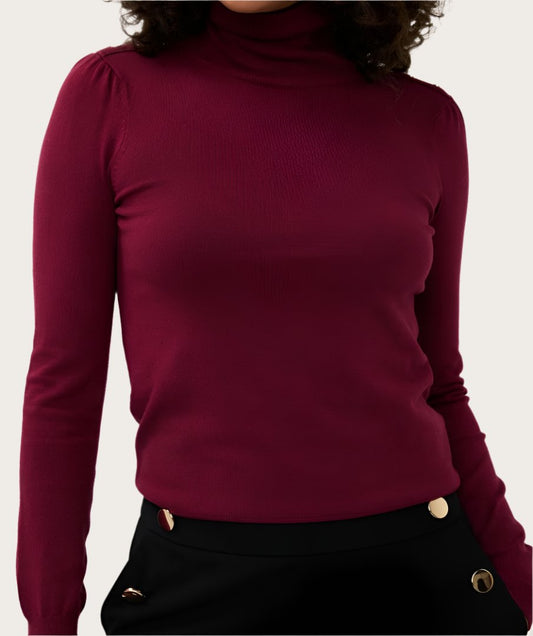 Esqualo Fancy Shoulder Basic Knit Sweater- Wine