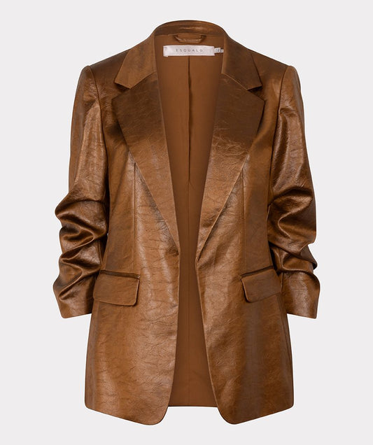 Esqualo Metallic Crinkle Blazer- Brandy