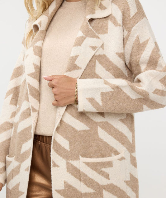 Esqualo Jacquard Cardigan- White/Beige