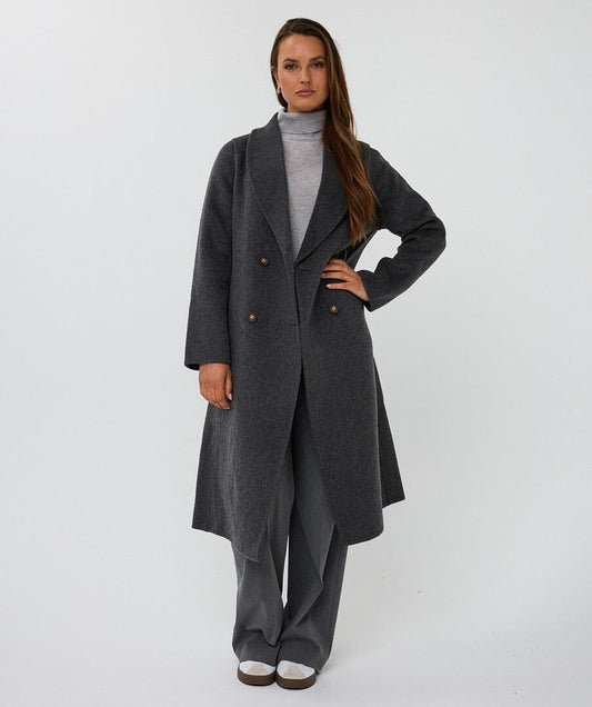 Esqualo Wool Shawl Coat - Grey