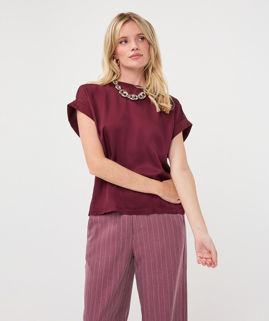 Esqualo Mixed Media Top with Turn-Up Cuff