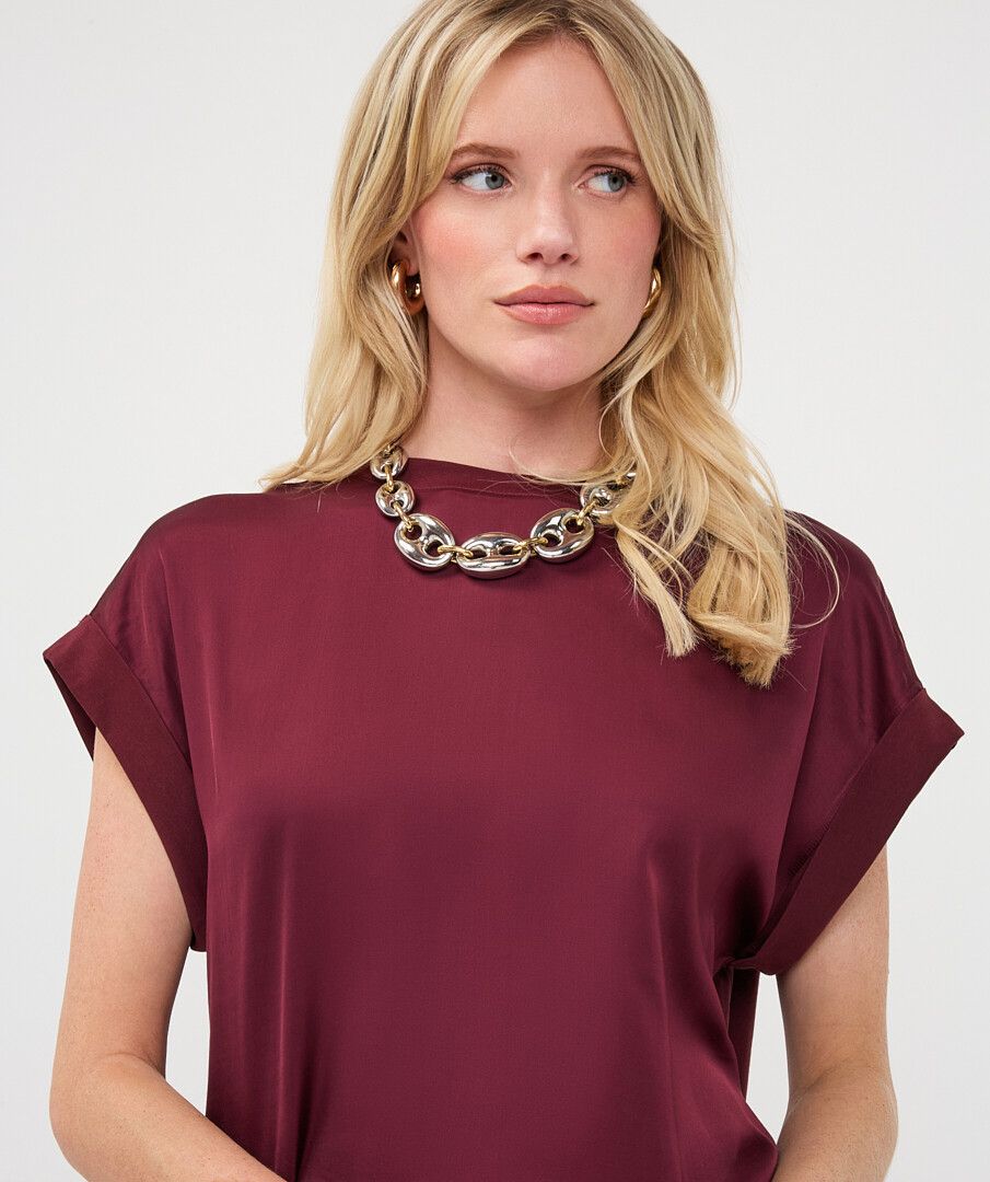 Esqualo Mixed Media Top with Turn-Up Cuff