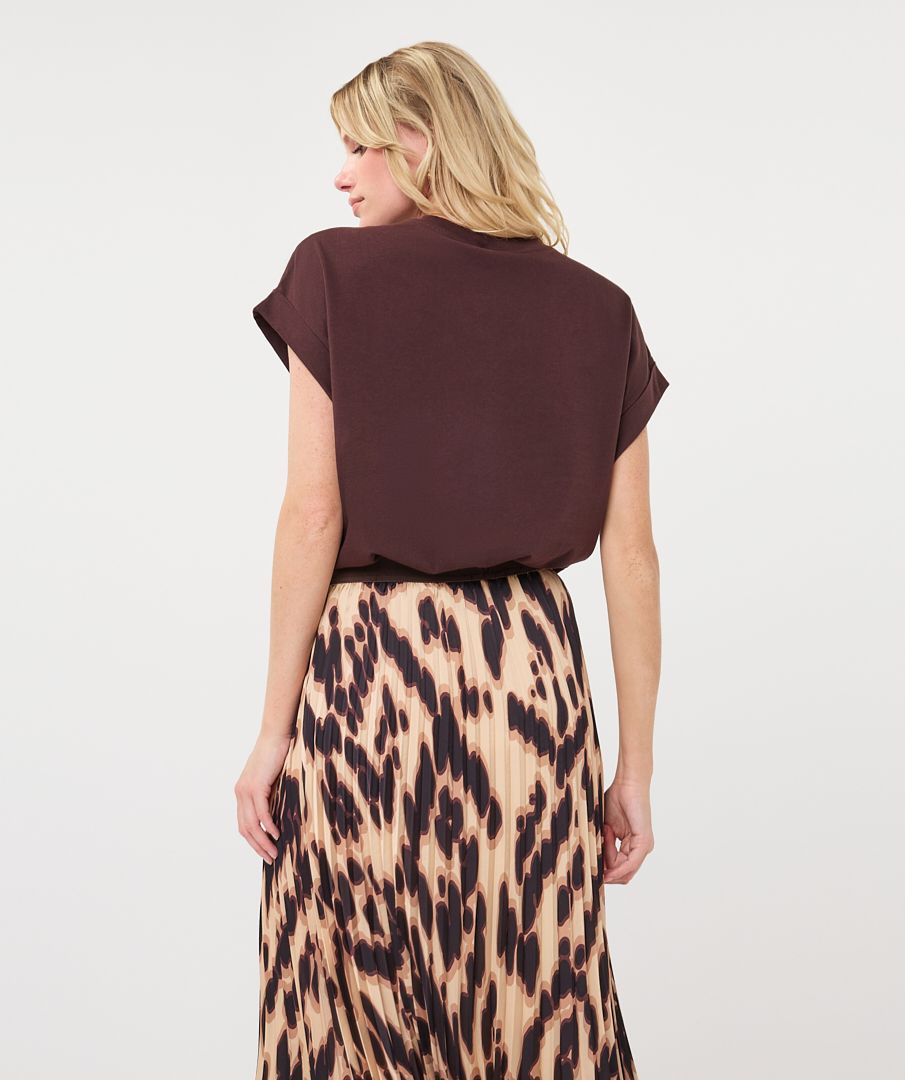 Esqualo Mixed Media Top with Turn-Up Cuff
