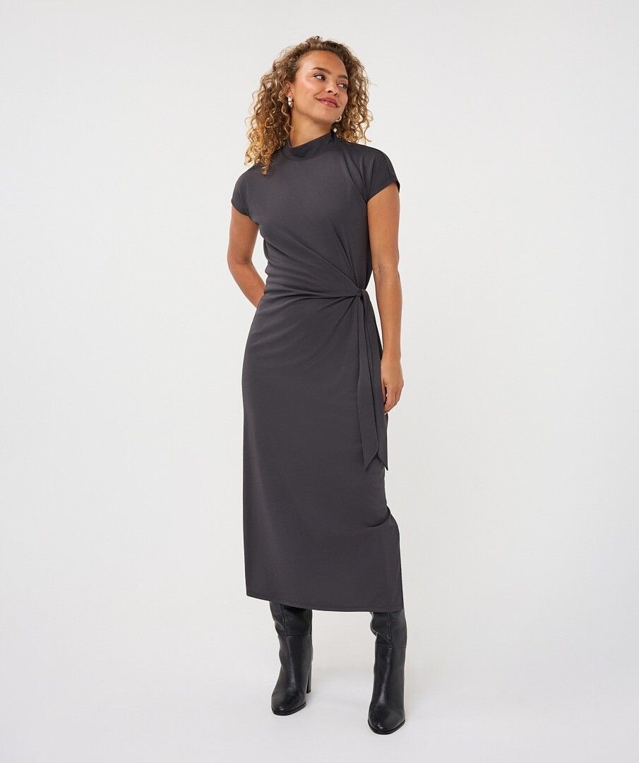 Esqualo Dress Long Waist Detail- Dark Gray