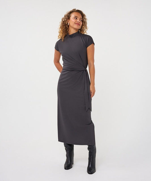 Esqualo Dress Long Waist Detail- Dark Gray