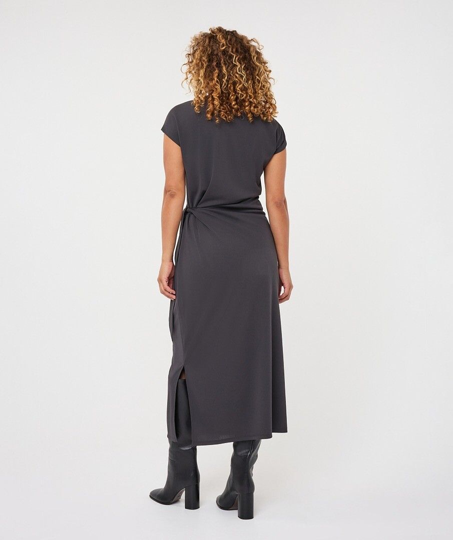 Esqualo Dress Long Waist Detail- Dark Gray