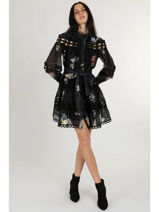 Floral Cutout Lace Mini Dress