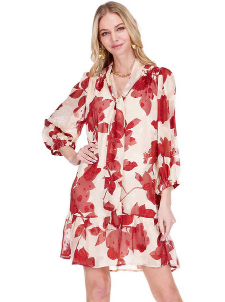 Joy Joy Tie Flounced Dress - Autumn Serenade