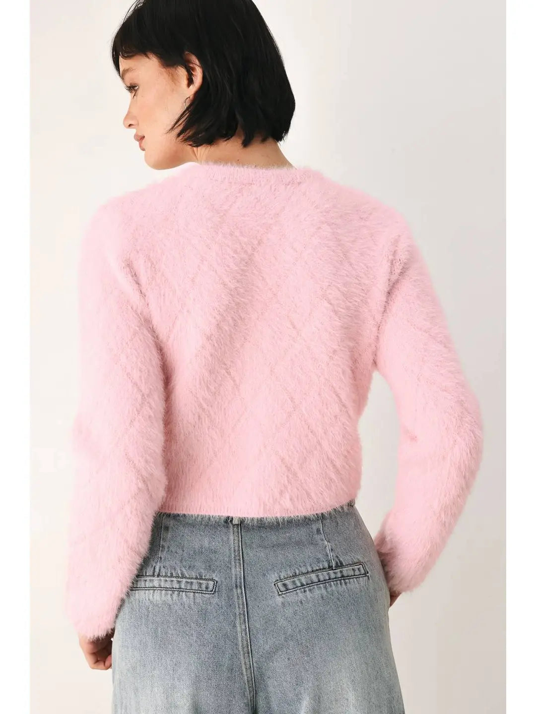 Solid Sweater Knit Cropped Cardigan - Pink
