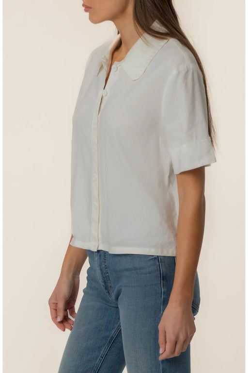 KUT Marisol Short Sleeve Button Top - White