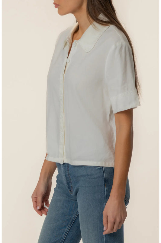 KUT Marisol Short Sleeve Button Top - White