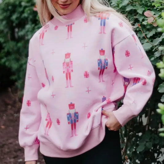 Nutcracker Christmas Mock Neck - Pink