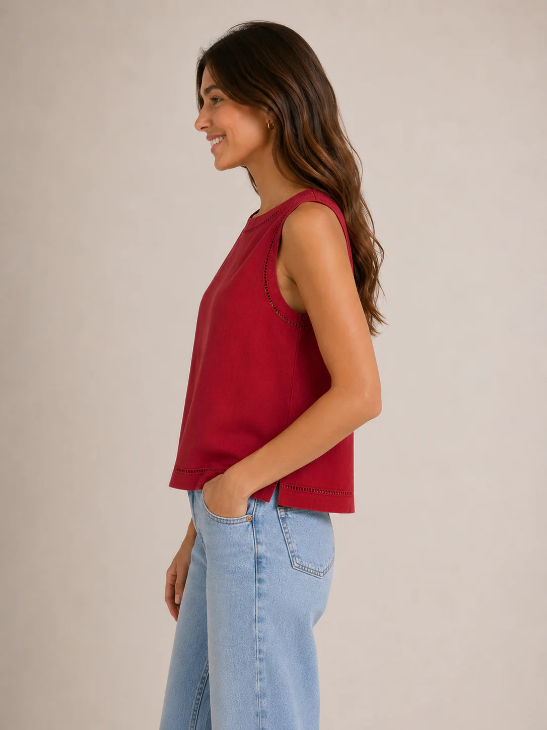 KUT Joanne Sleeveless Crop Top - Red