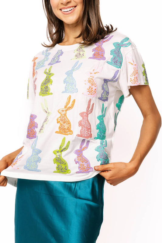 Queen of Sparkles White Easter Bunny Tee