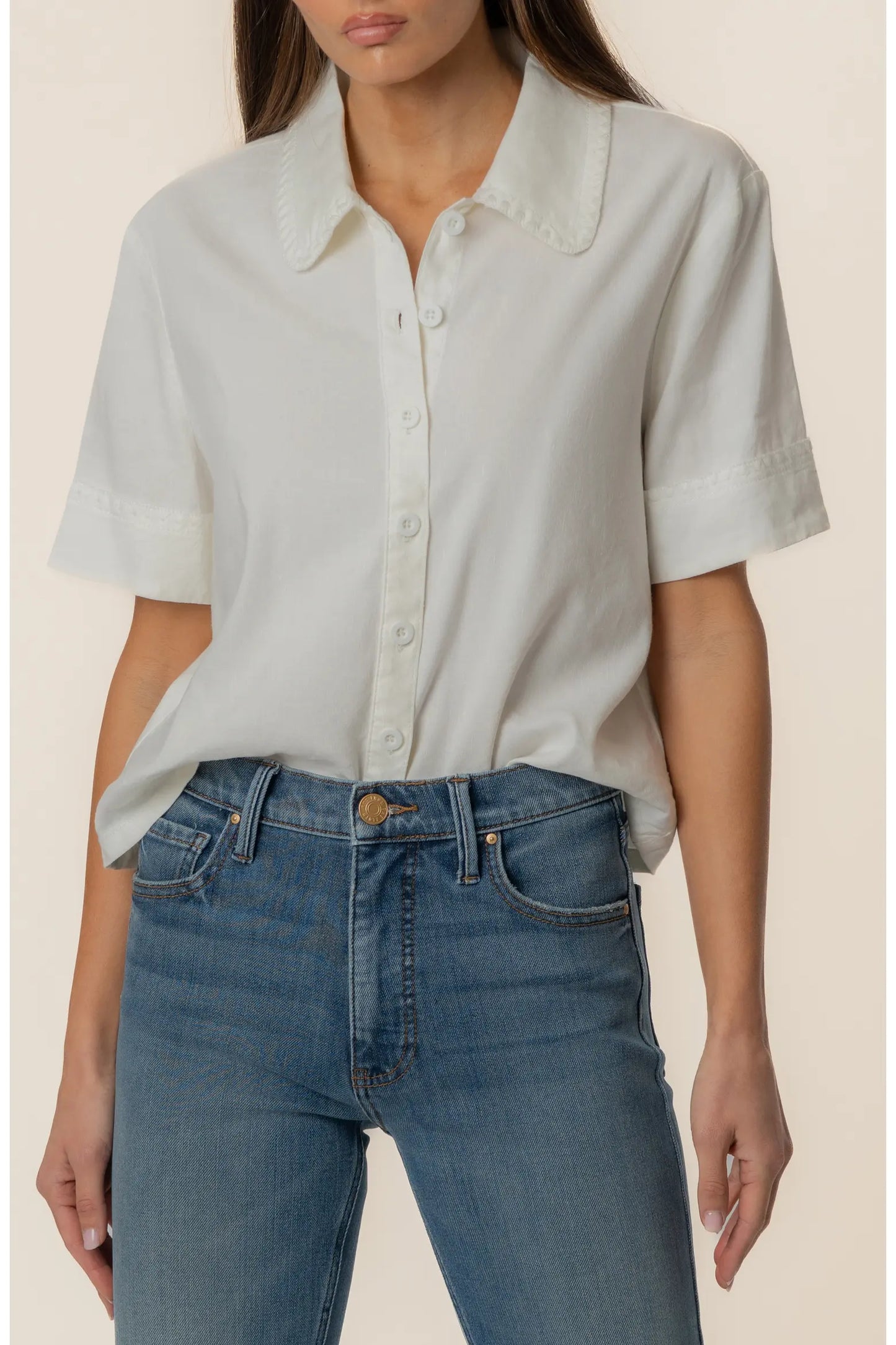 KUT Marisol Short Sleeve Button Top - White