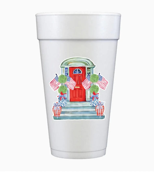 Patriotic Front Porch Full Color Foam Cups