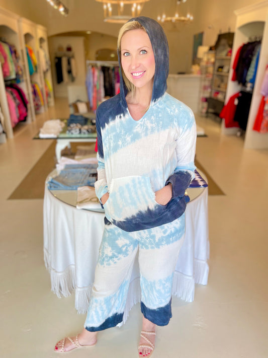 Charlie B Collection Azul Tie Dye Cotton Hoodie