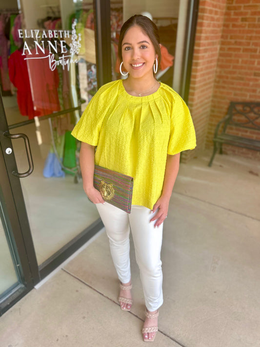 Jade Citrus Pleated Puff Sleeve Top