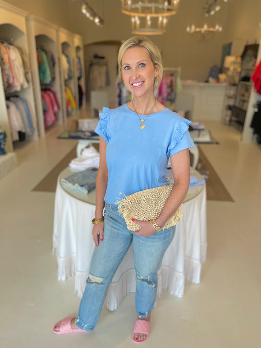 EAB Favorites Baby Blue Ruffle Tee