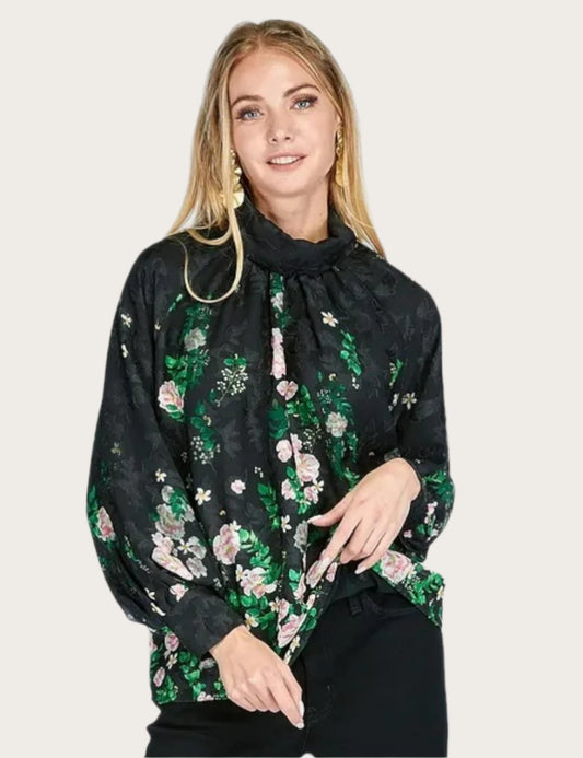 Jade Roll Neck Blouse-Secret Garden