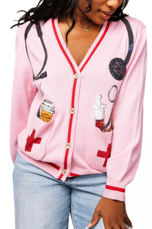 Queen of Sparkles Pink Medical Instrument Button Up Cardigan