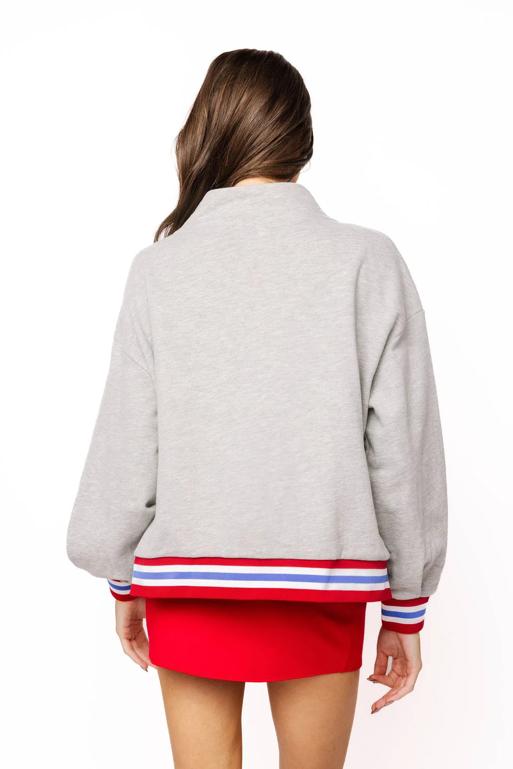 Queen of Sparkles Ole Miss Gingham Mascot Mock Neck Sweatshirt - Grey