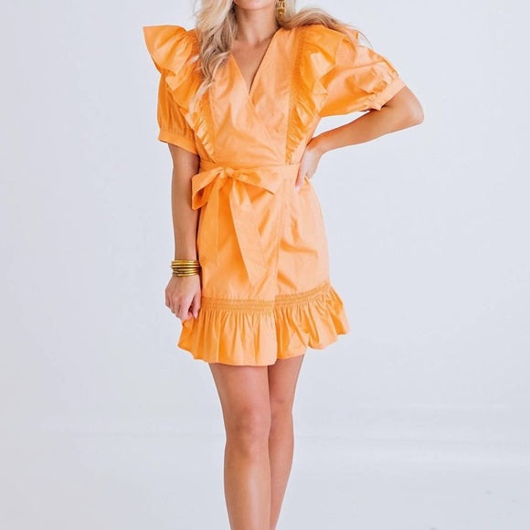 Karlie Orange Poplin Wrap Dress