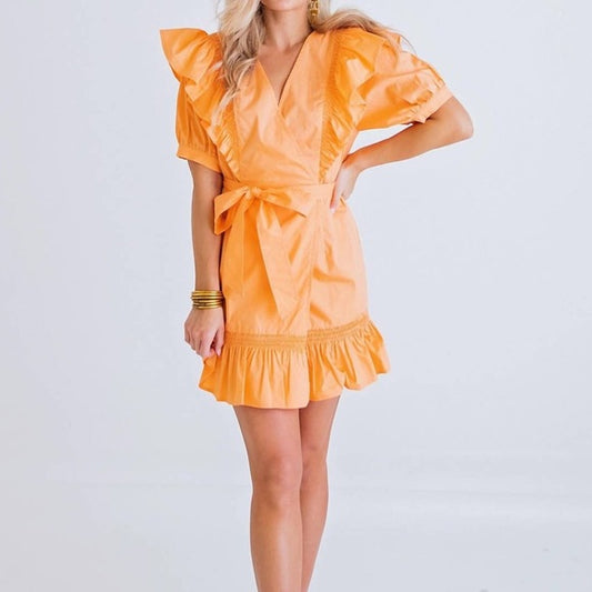 Karlie Orange Poplin Wrap Dress