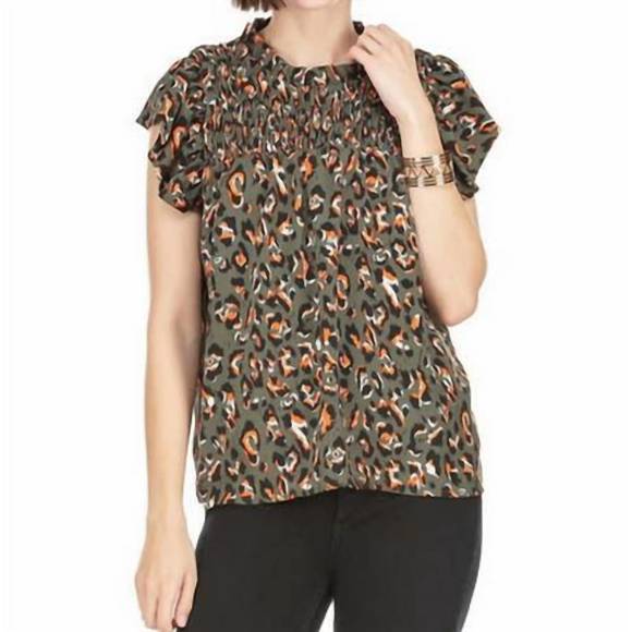 Joy Joy Leopard Smocked Top