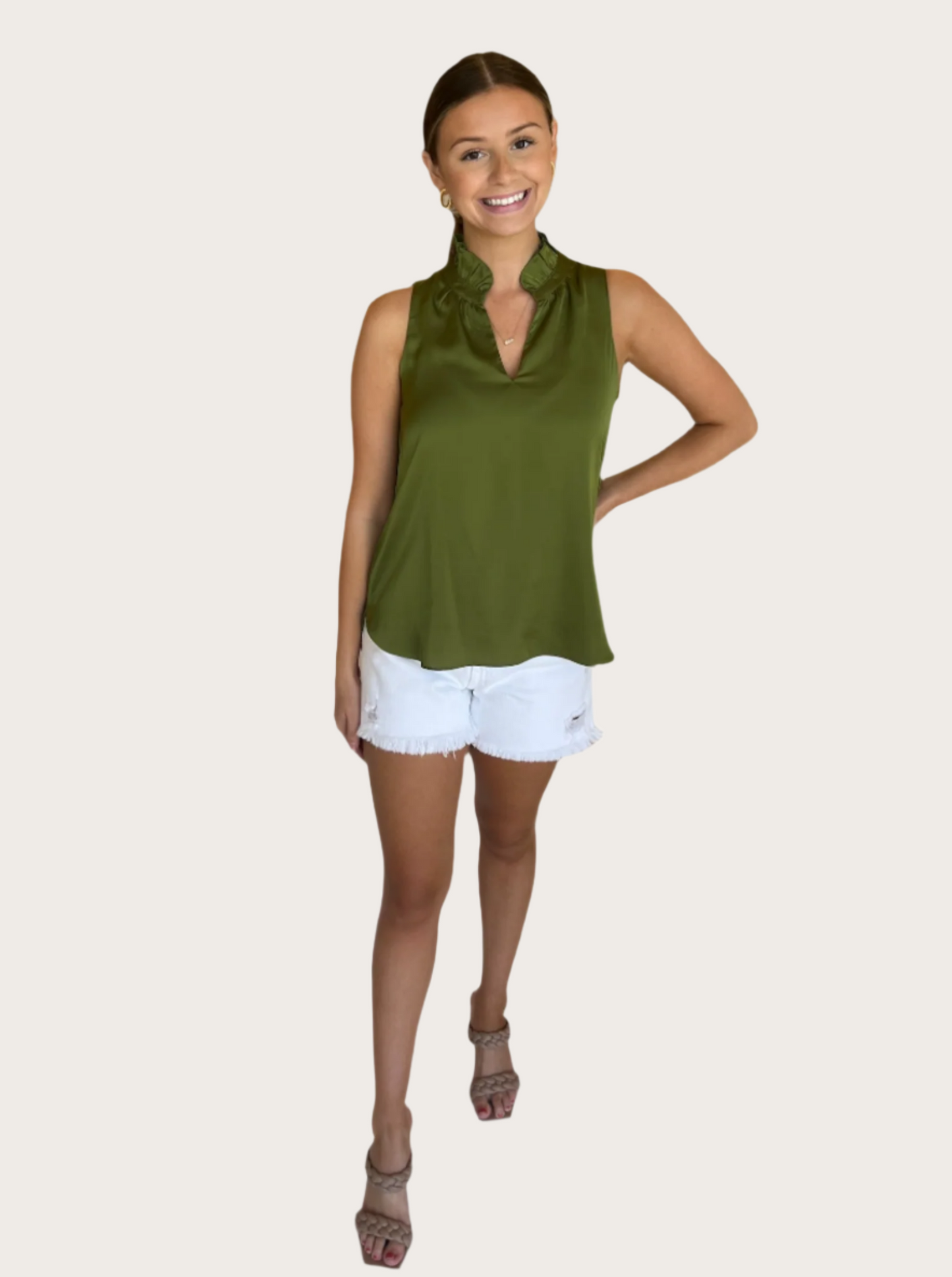 Jade Ruffles Neck Shell- Caper