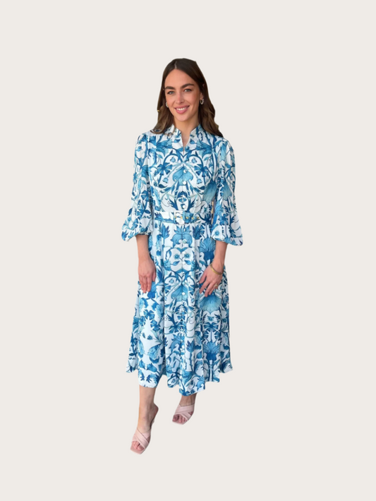 Mestiza Valencia Midi Dress- Ivory and Navy