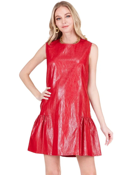 Joy Joy Flounced Hem Sleeveless Dress - Red