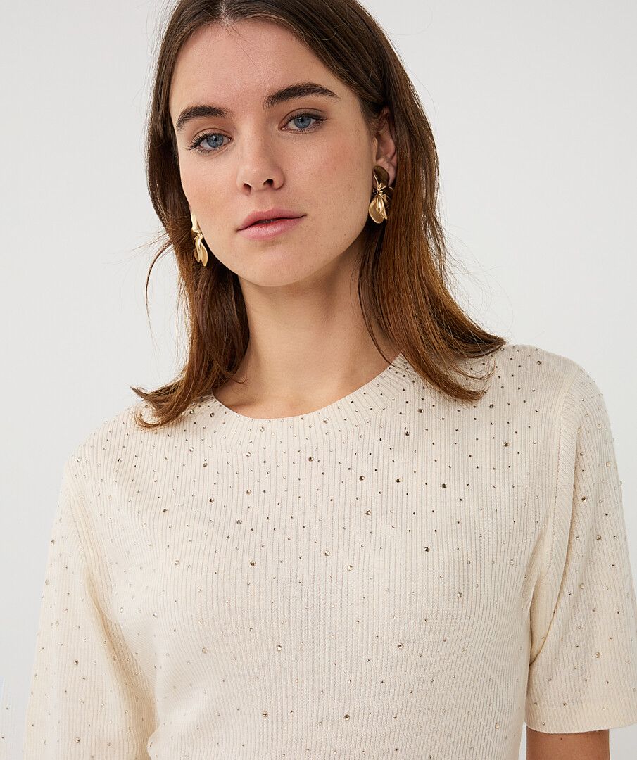 Esqualo Ribbed Rhinestone Top