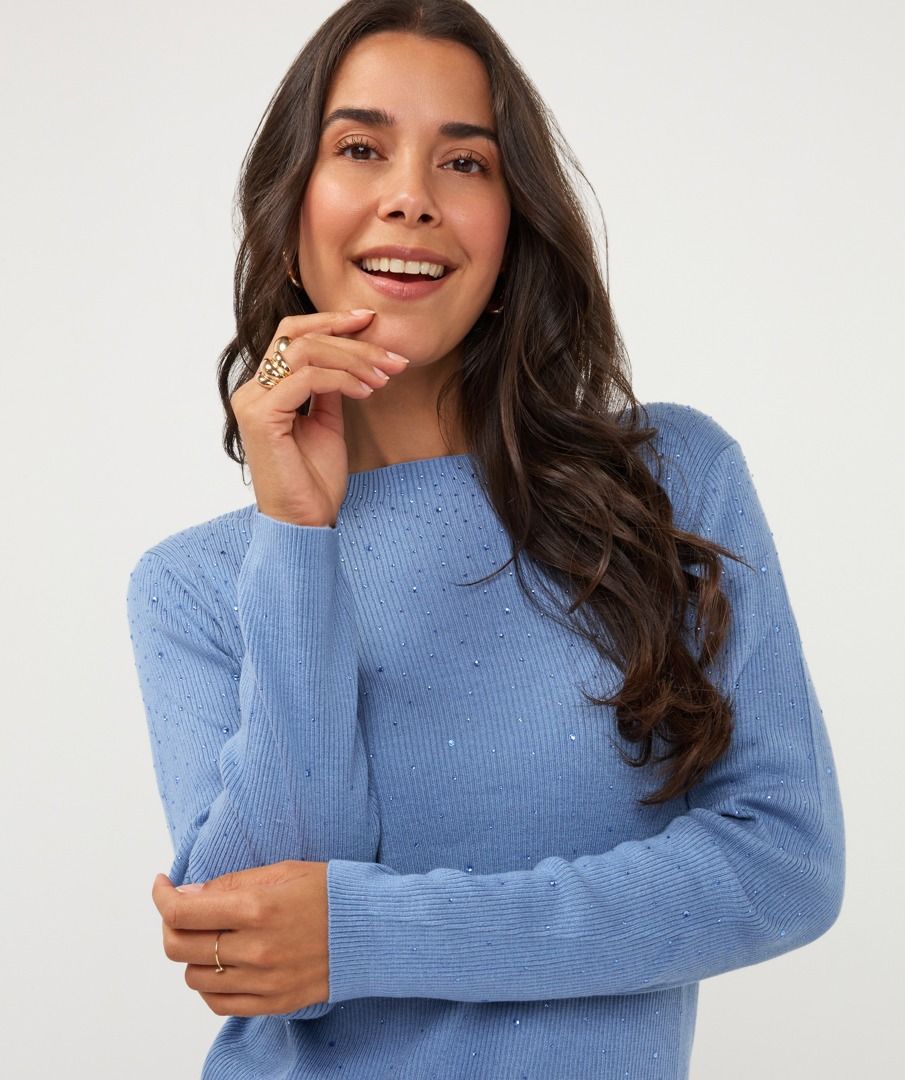Esqualo Crystal Stud Top - Dark Sky Blue