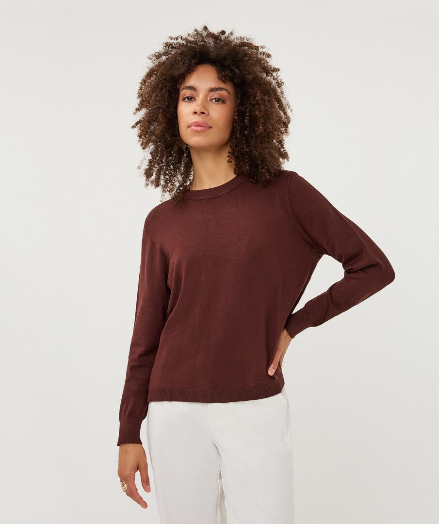Esqualo Basic Knit Round Neck Top - Coffee
