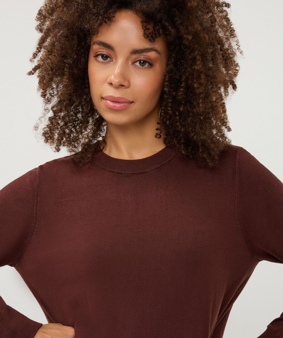 Esqualo Basic Knit Round Neck Top - Coffee
