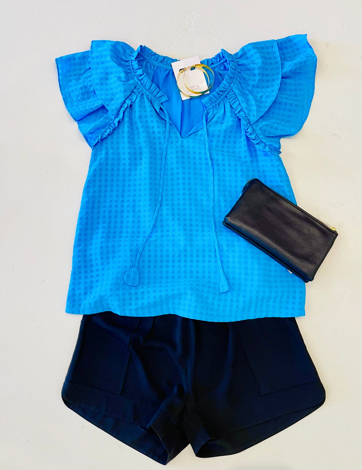 Jade Tiered Sleeve Ruffle Blouse - Turquoise